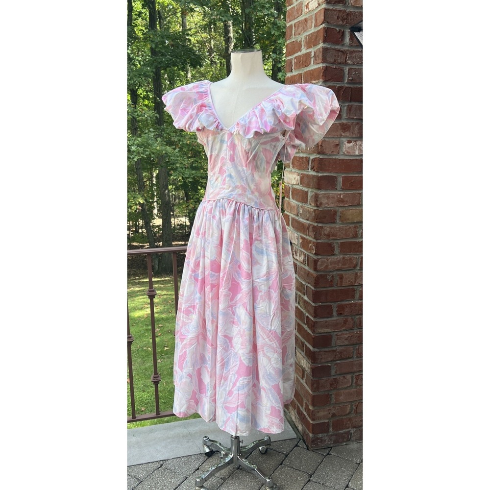 Vintage Dessy Creations USA Floral Dress 80s RARE Floral Ruffled Garden Party